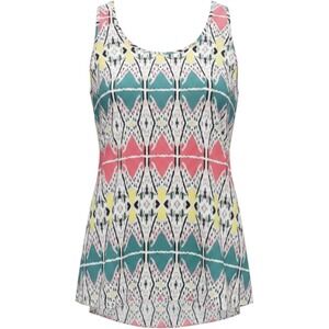 Zoa New‎ York Womens Geometric Ikat Print Sleeveless Tank Top Teal Coral Size S